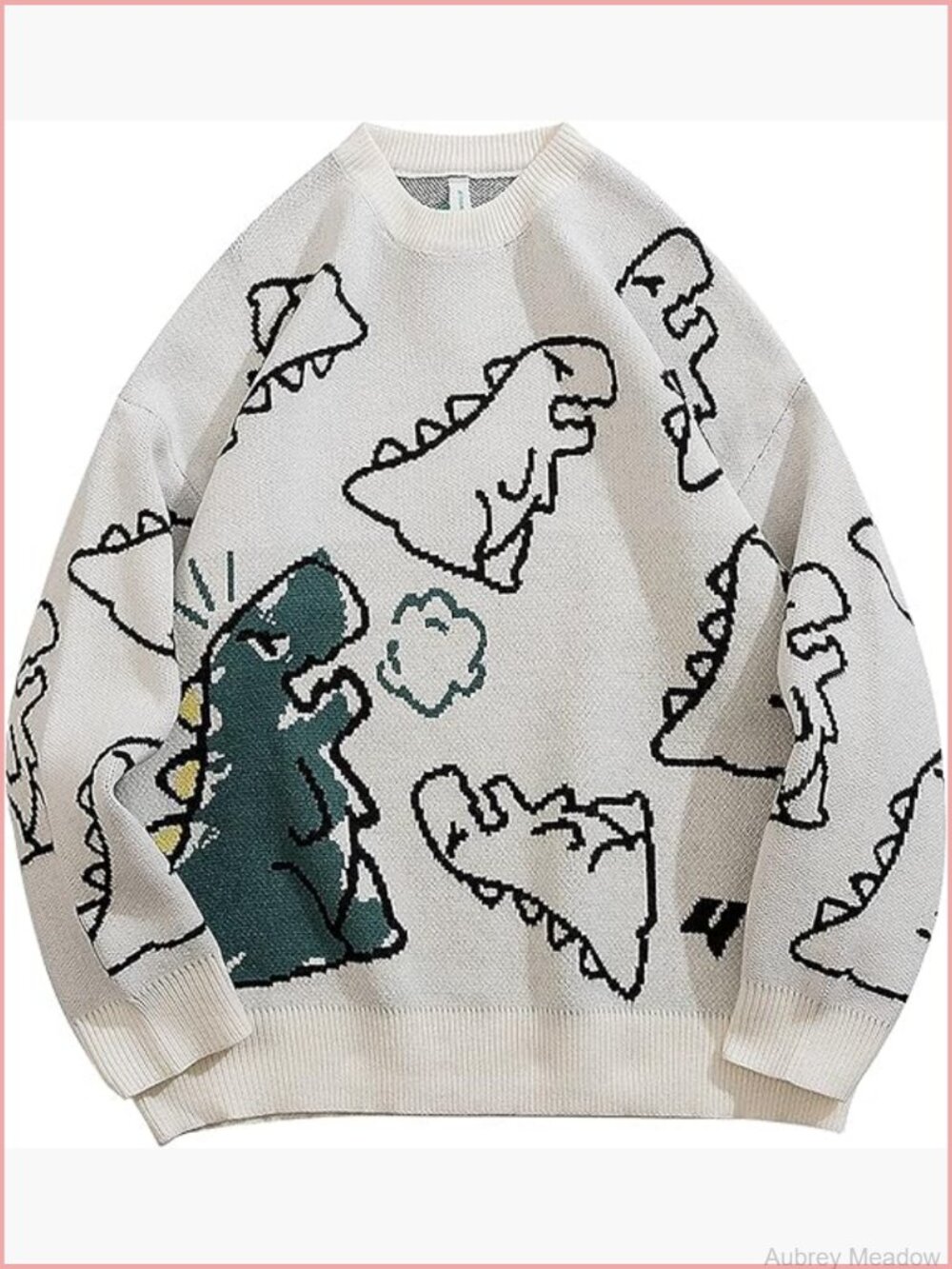 Oversized Y2k Dinosaur Graphic Sweater, Harajuku Kawaii Chunky Knit Pullover